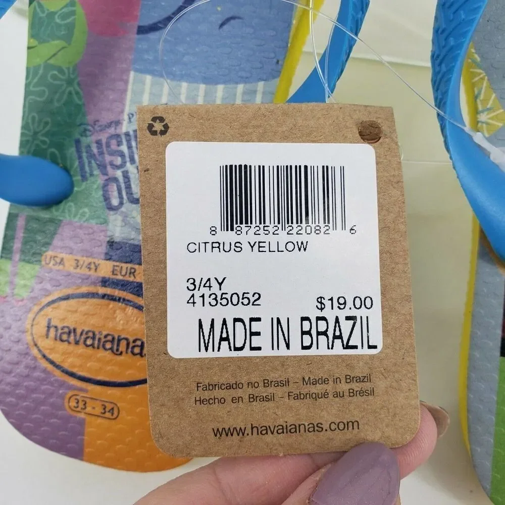 Rare‎ Havaianas Pixar Inside Out Flip Flops Girls 3 US Yellow Blue